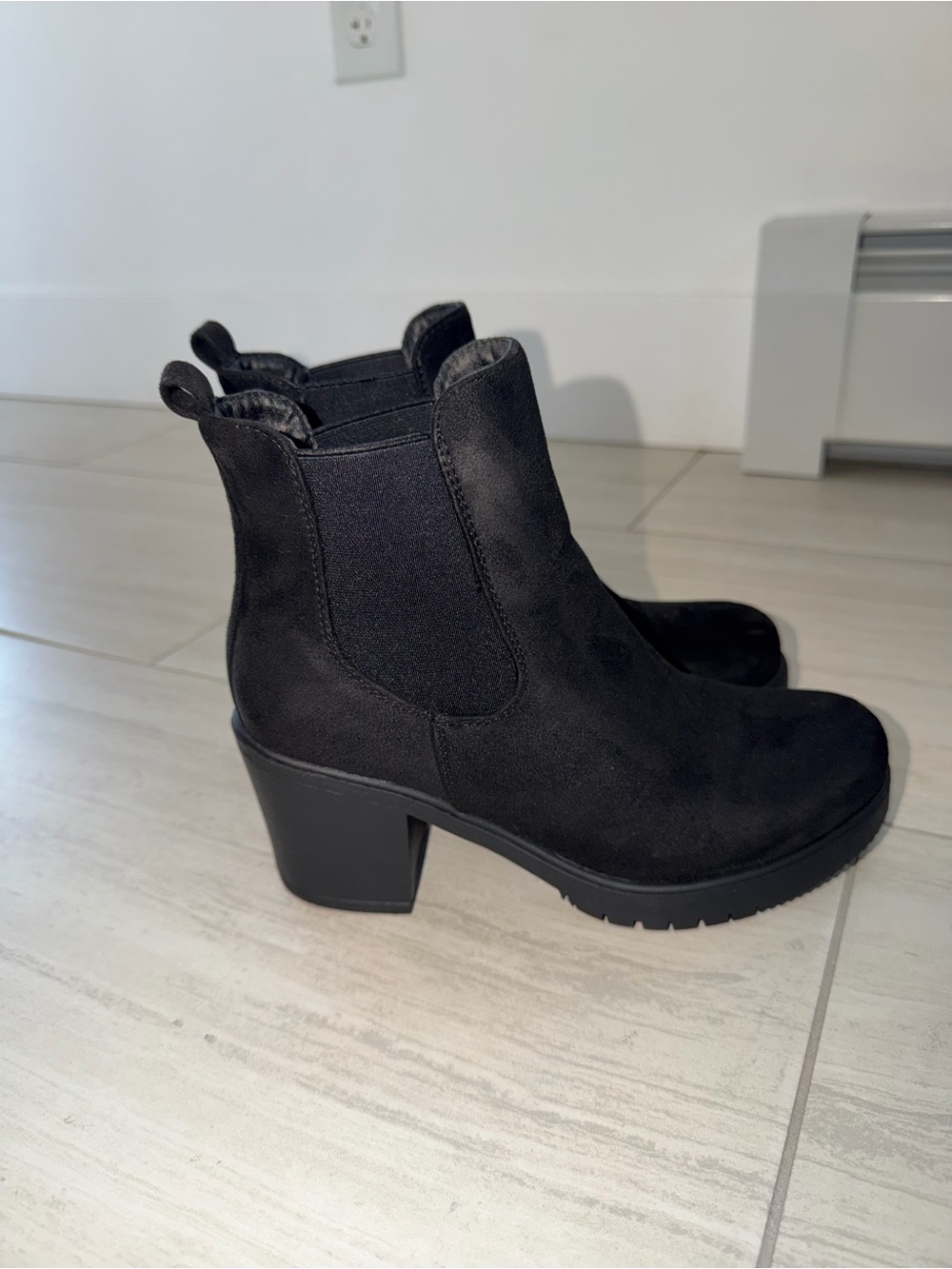 Amazon Black Suede Chelsea Block Heel Ankle Boots for Women